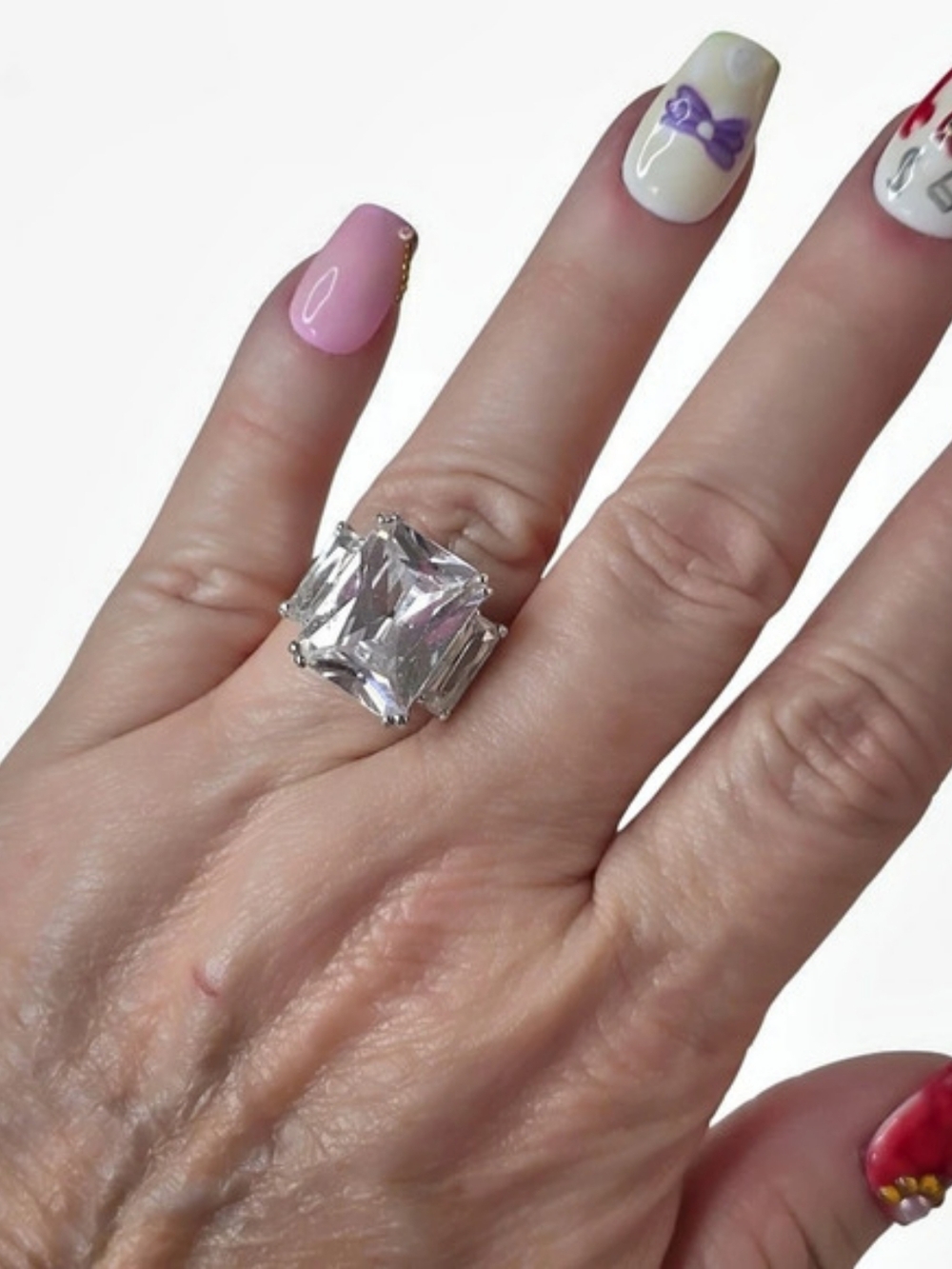 Vintage Emerald-Cut 10K Gold Over .925 Sterling Silver Statement Ring Size 8